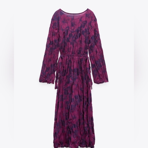 ZARA  Purple Wrinkled Jacquard Maxi Dress Size Small - Picture 2 of 15